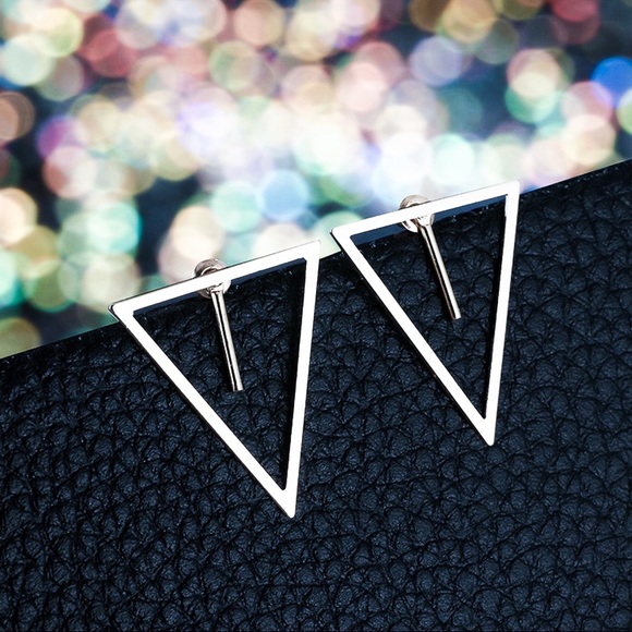 Silver Triangle Studs w/Bar Earring Jackets - Picture 4 of 8